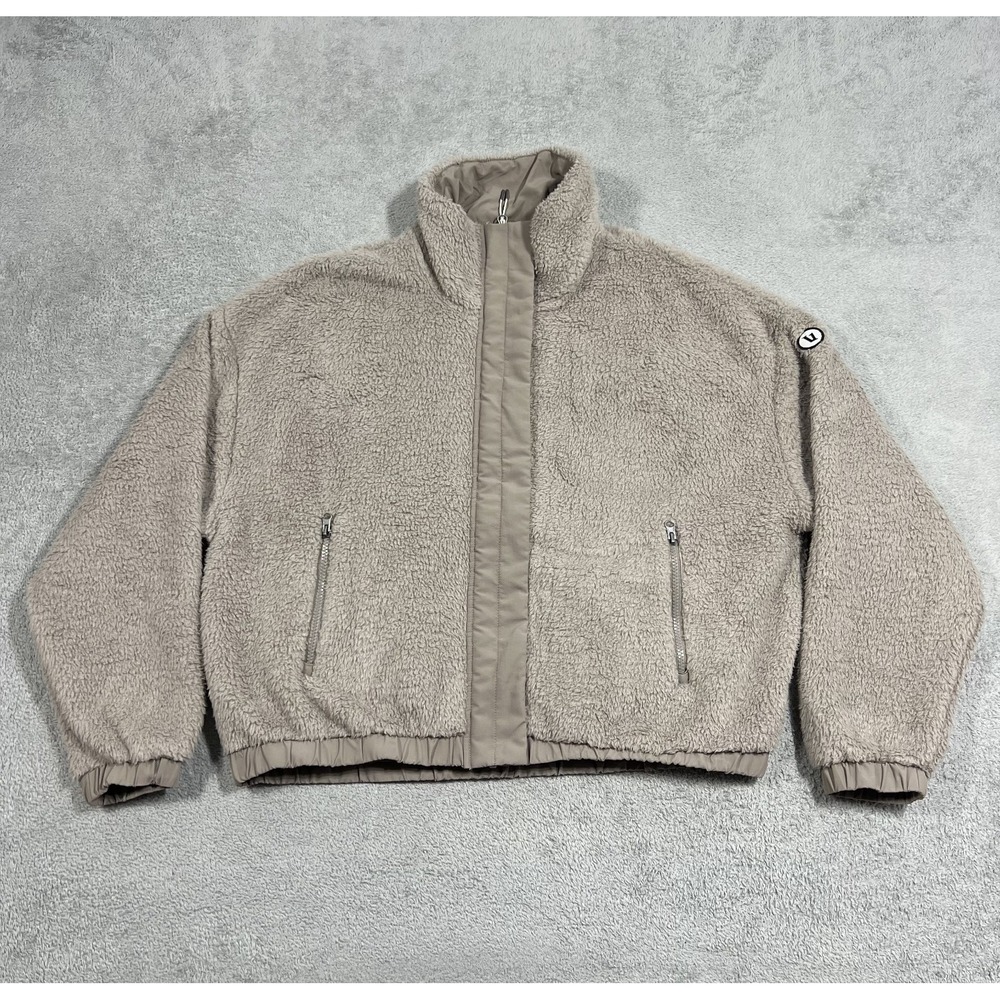 Vuori Cozy Sherpa Jacket Womens XL Beige Full Zip Snap Sweater